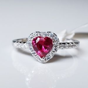 Real 925 Silver Lab Ruby Lucky Heart Ring